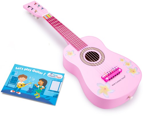 New Classic Toys Speelgoed gitaar - roze met bloemen