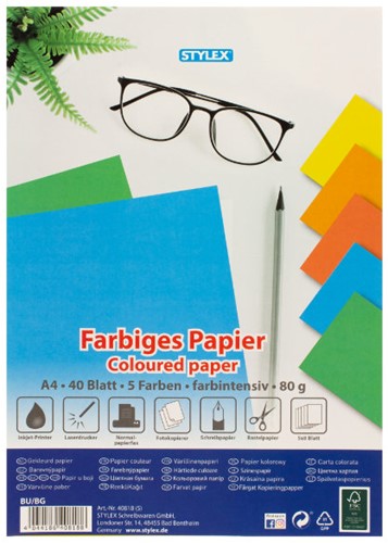 Stylex 40 hojas de papel A4 colores 80 gramos 40818