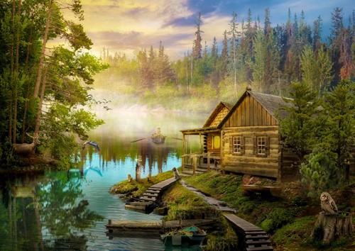 Enjoy Puzzle A Log Cabin on the River (1000)